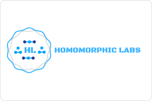 Homomorphic lab logo on white background with bright blue text.